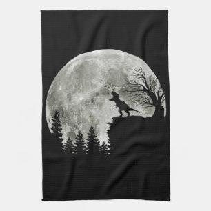 T Rex Stehend auf Mondschein Halloween Geschirrtuch