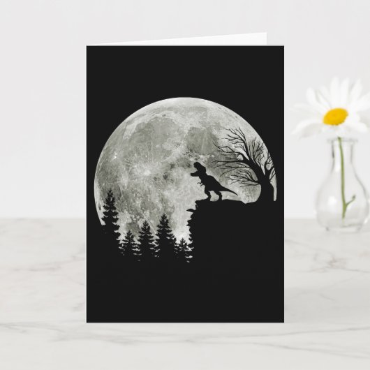 T Rex Stehend auf Mondschein Halloween Karte (Kleine Pflanze)