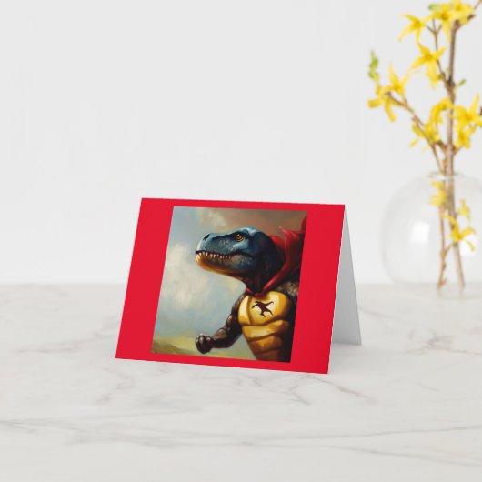 T Rex Superhero Karte (Gelbe Blume)