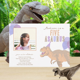 T-Rex Tan Foto jedes Alters Dinosaur Geburtstagspa Einladung