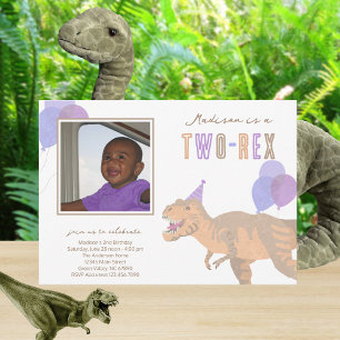 T-Rex Tan Foto Zwei-Rex-Niedliches 2. Geburtstags- Einladung