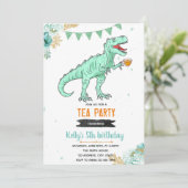 T-rex Teemännchen-Party Einladung (Stehend Vorderseite)