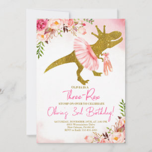 T-Rex Tutus zum Geburtstag Einladung, Blush Pink T Einladung