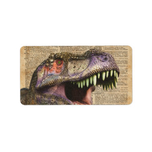 T-rex, Tyrannosaurus, Dinosaurier Vintage antike Adressaufkleber