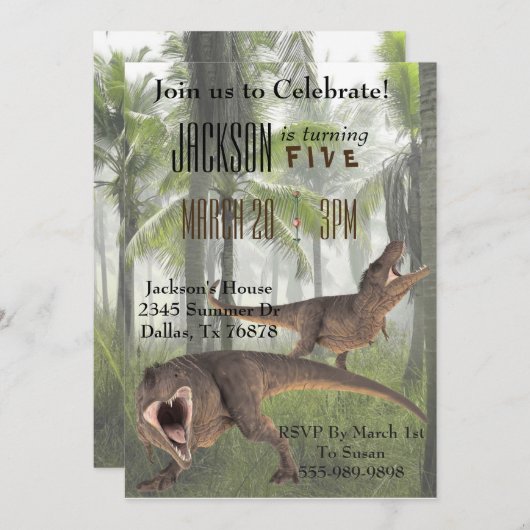 T-Rex Tyrannosaurus Rex Dinosaur Birthday Invite Einladung (Vorne/Hinten)