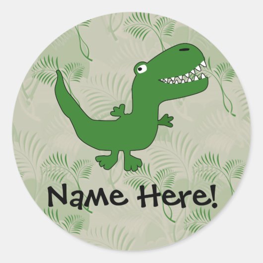 T-Rex Tyrannosaurus Rex Dinosaur Cartoon Kids Boys Runder Aufkleber (Vorderseite)
