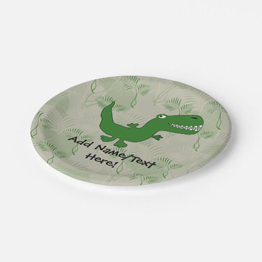 T-Rex Tyrannosaurus Rex Dinosaurier-Cartoon Pappteller (Schrägansicht)