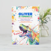 T-Rex Tyronasaurus Dinosaur Farbiger Geburtstag Einladung (Stehend Vorderseite)