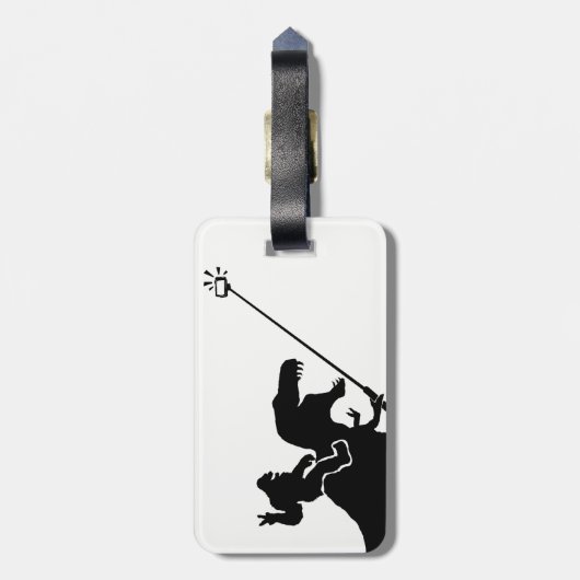 T-rex u. Bigfoot selfie Gepäckanhänger (Rückseite vertikal)