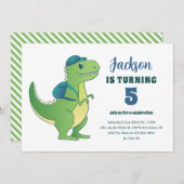 T-Rex und Backpack Schule Kinder Dinosaurier Gebur Einladung (Vorne/Hinten)