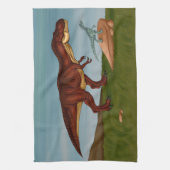T-Rex und Velociraptor Geschirrtuch (Vertikal)