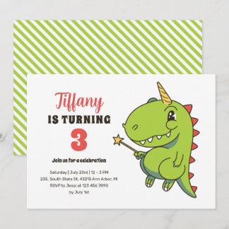 T-Rex Unicorn Fairy Kids Dinosaur Geburtstag Einladung
