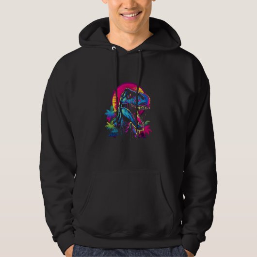 T Rex Vaporwave Synthwave Retro 80s Aesthetic Chil Hoodie (Vorderseite)
