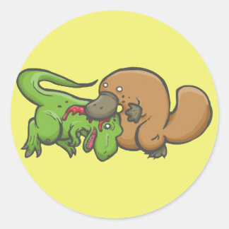 T-rex vs Platypus Runder Aufkleber