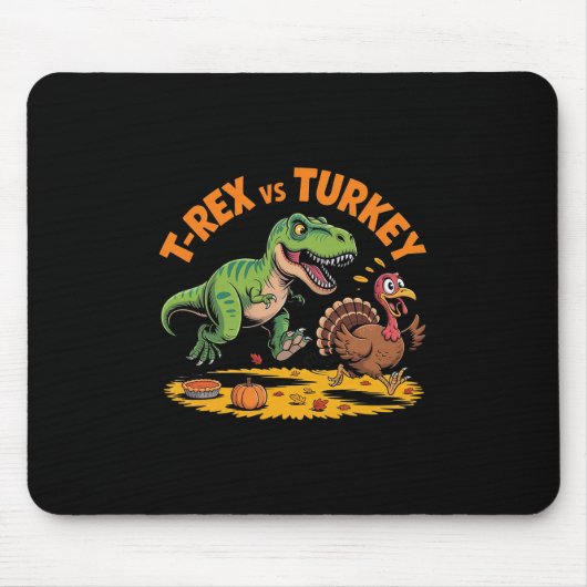 T-Rex Vs Truthahn Lustiges Thanksgiving-Dinosaurie Mousepad (Vorne)
