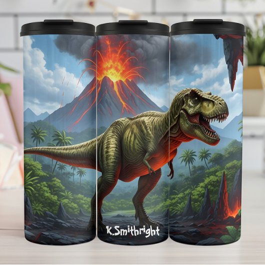 T-Rex Vulkanausbruch Urzeitliches Brüllen Thermosbecher