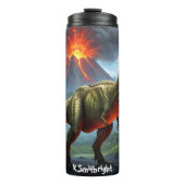 T-Rex Vulkanausbruch Urzeitliches Brüllen Thermosbecher (Vorderseite)