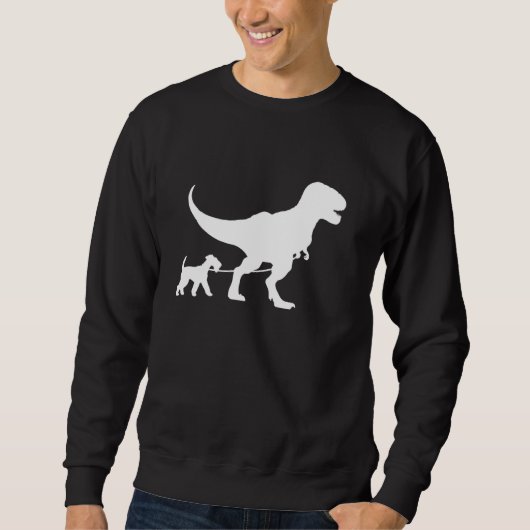 T-Rex Walking a Dog Funny Airedale Terrier Vater D Sweatshirt (Vorderseite)
