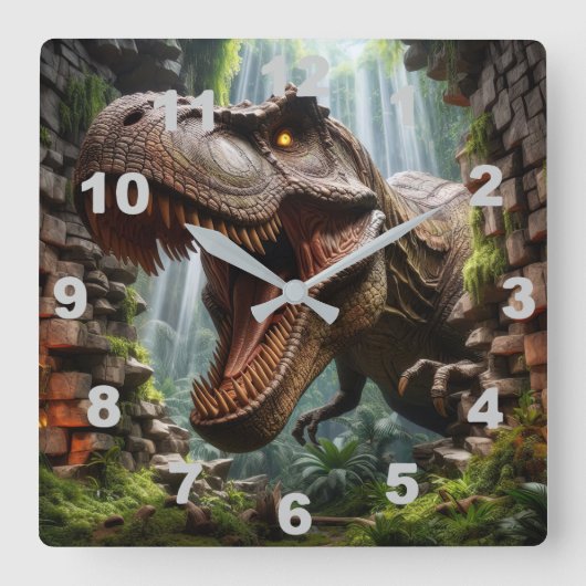 T-Rex Wall Clock Quadratische Wanduhr (Vorderseite)