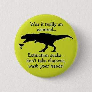 T-rex waschen Sie sich die Hand in die Hand. Button