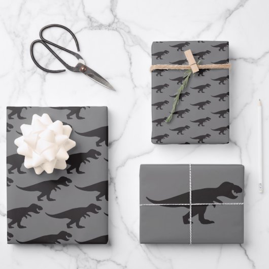 T-Rex Weihnachtskönig Dinosaurier Elegant Grau Mac Geschenkpapier Set (Vorderseite)