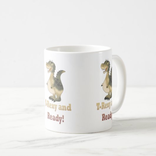 T-Rexy und Ready-Dino-Cartoon Kaffeetasse (VorderseiteRechts)