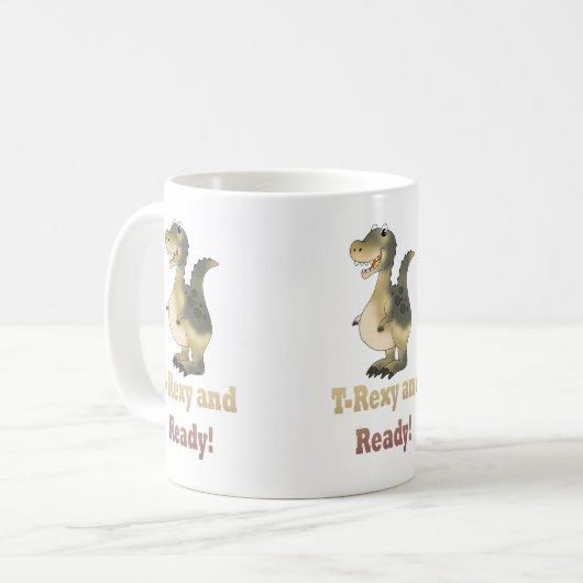 T-Rexy und Ready-Dino-Cartoon Kaffeetasse (Vorderseite Links)