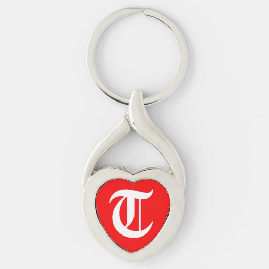 "T" Rotes Herz Schlüsselanhänger (Vorderseite)