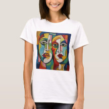 T - Shirt abstraktes Design, Kubismus, bunte Gesic