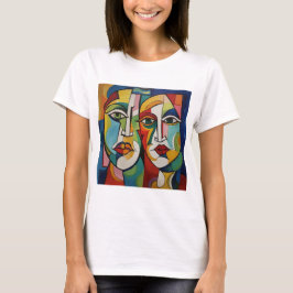 T - Shirt abstraktes Design, Kubismus, bunte Gesic
