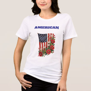 T-Shirt-Amerikanische Flagge Blumen Frauen T-Shirt Tri-Blend Shirt