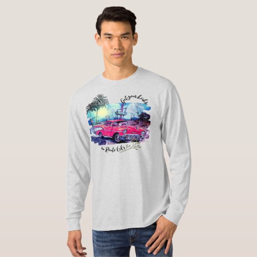 T - Shirt "Auf der Route 66 Ihre Kicks abholen" (Vorne ganz)
