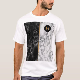T - Shirt aus Schwarz-weißem Marmor mit benutzerde