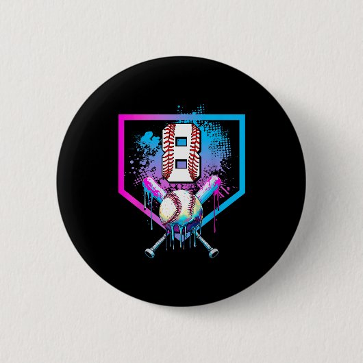 T-Shirt Baseball Drip 8. Geburtstag Zuhause Button (Vorderseite)