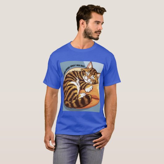 T - Shirt blauer Katze gemustert (Vorne ganz)