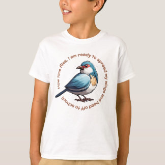T - Shirt Blue Brown Bird für Schulkinder
