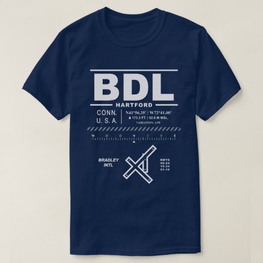 T - Shirt Bradley International Airport (BDL) (Design vorne)