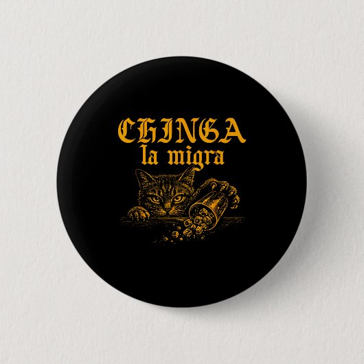 T-Shirt Chinga La Migra Retro-Katze Button (Vorderseite)