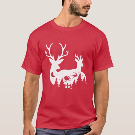 T-Shirt : Christmas Reindeer and Santa (red) (Vorderseite)
