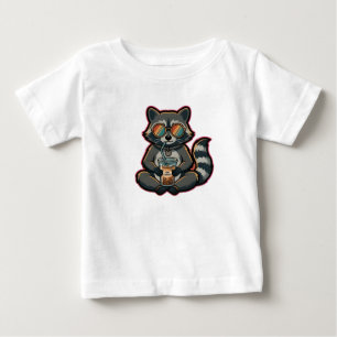 T-Shirt Cooler Waschbär trinkt Hafermilch-Eiskaffe