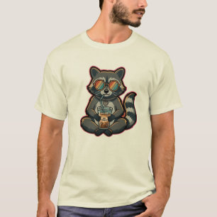 T-Shirt Cooler Waschbär trinkt Hafermilch-Eiskaffe