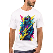 T-Shirt-Cyberpunk-Roboter-Gitarrist-Synthwave-Art-