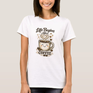 T-Shirt 'Das Leben beginnt nach dem Kaffee'