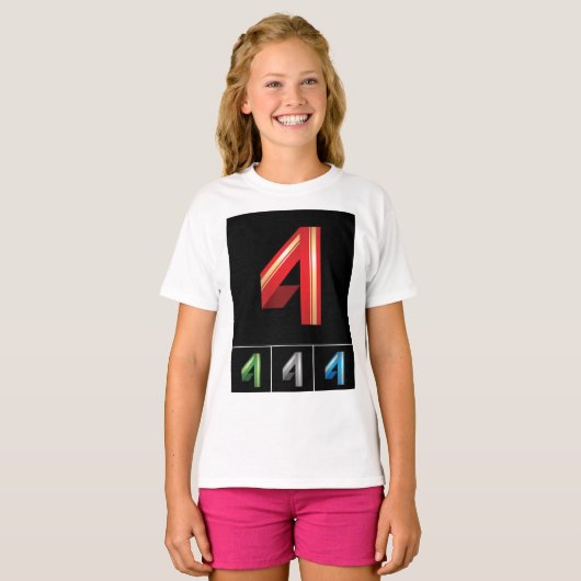 T - Shirt der farbenfrohen Nummer vier Mädchen (Vorne ganz)