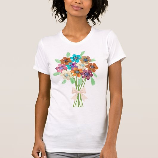 T-Shirt der Frau mit Bouquet von Blume (Vorderseite)
