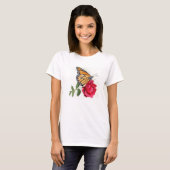 T - Shirt der Frauen mit Monarch Butterfly auf Rot (Vorne ganz)