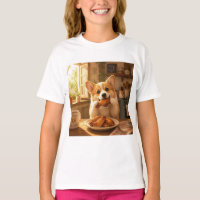 T-Shirt-Design eines Hundes, der Hühnchen isst