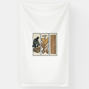 T-Shirt-Design mit Gravur von alten Holzwerkzeugen Banner