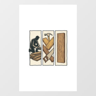 T-Shirt-Design mit Gravur von alten Holzwerkzeugen Fensteraufkleber