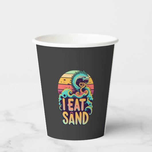 T - Shirt-Design mit "I eat Sand" Pappbecher (Vorderseite)